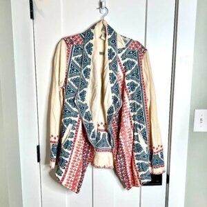 Sundance Heavily Embroidered Waterfall Cardigan Red Blue Southwestern
